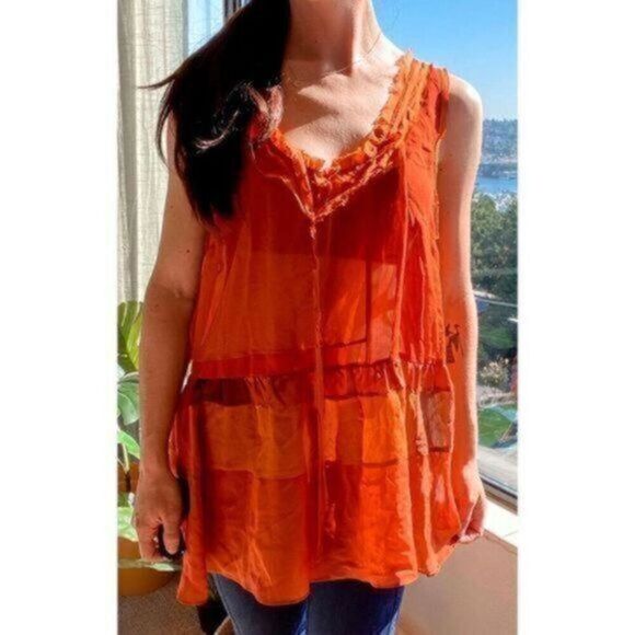 Anthropologie Floreat orange patchwork sheer sleeveless blouse size XS - Picture 1 of 15